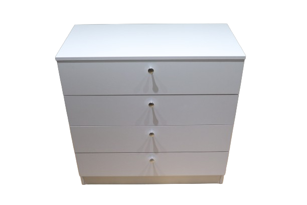White chipboard dresser with 4 drawers and metal knob handles – classic design for bedroom or hallway, model 8681SM MR - Image 5