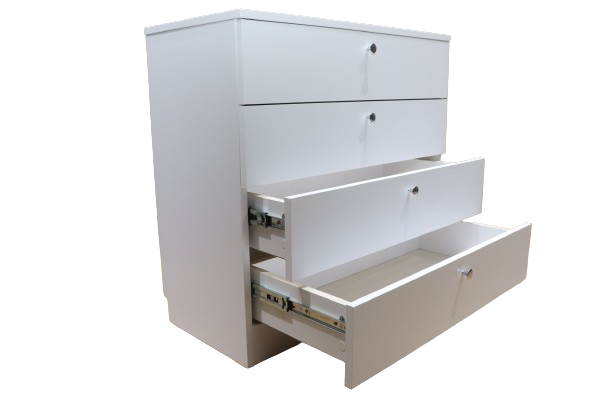 White chipboard dresser with 4 drawers and metal knob handles – classic design for bedroom or hallway, model 8681SM MR - Image 3