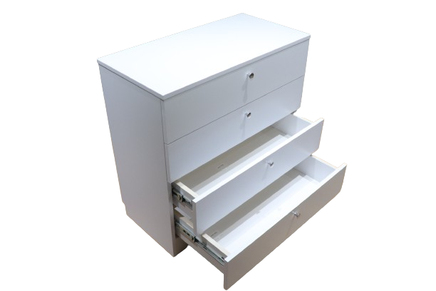 White chipboard dresser with 4 drawers and metal knob handles – classic design for bedroom or hallway, model 8681SM MR - Image 2