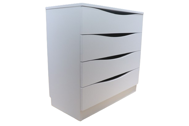 Comodă albă cu mânere frezate tip smile – 4 sertare încăpătoare, design modern, PAL melaminat 8681SM SMILE