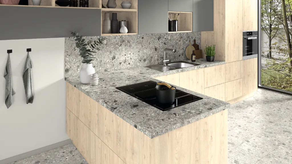 Worktop Egger F021 ST75 Triestino Terrazzo grey, 4100x600x38mm. - Image 3