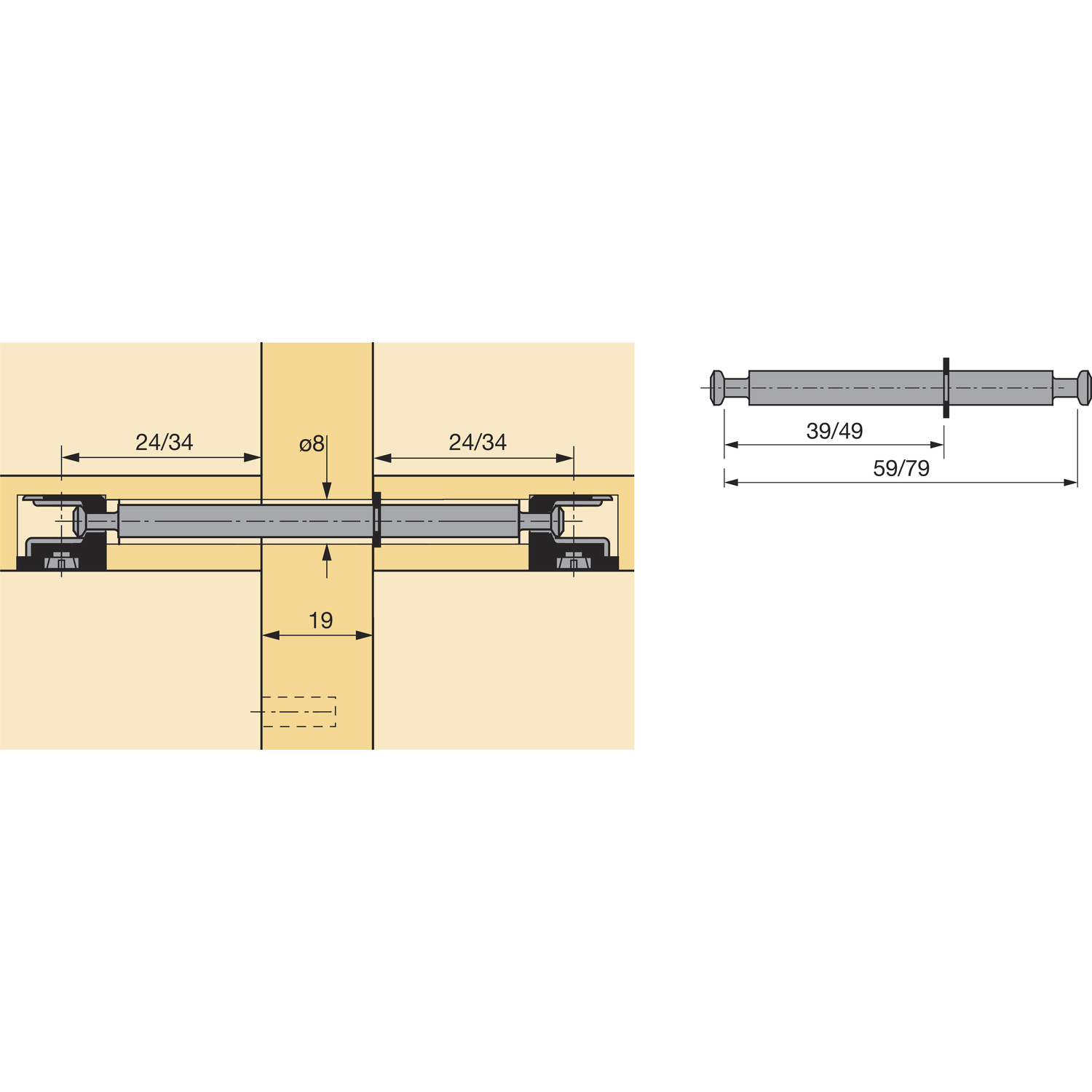 Demontabil dublu HETTICH Rastex 15, grosime perete 18mm, ø8, lungime 79mm - imagine 2