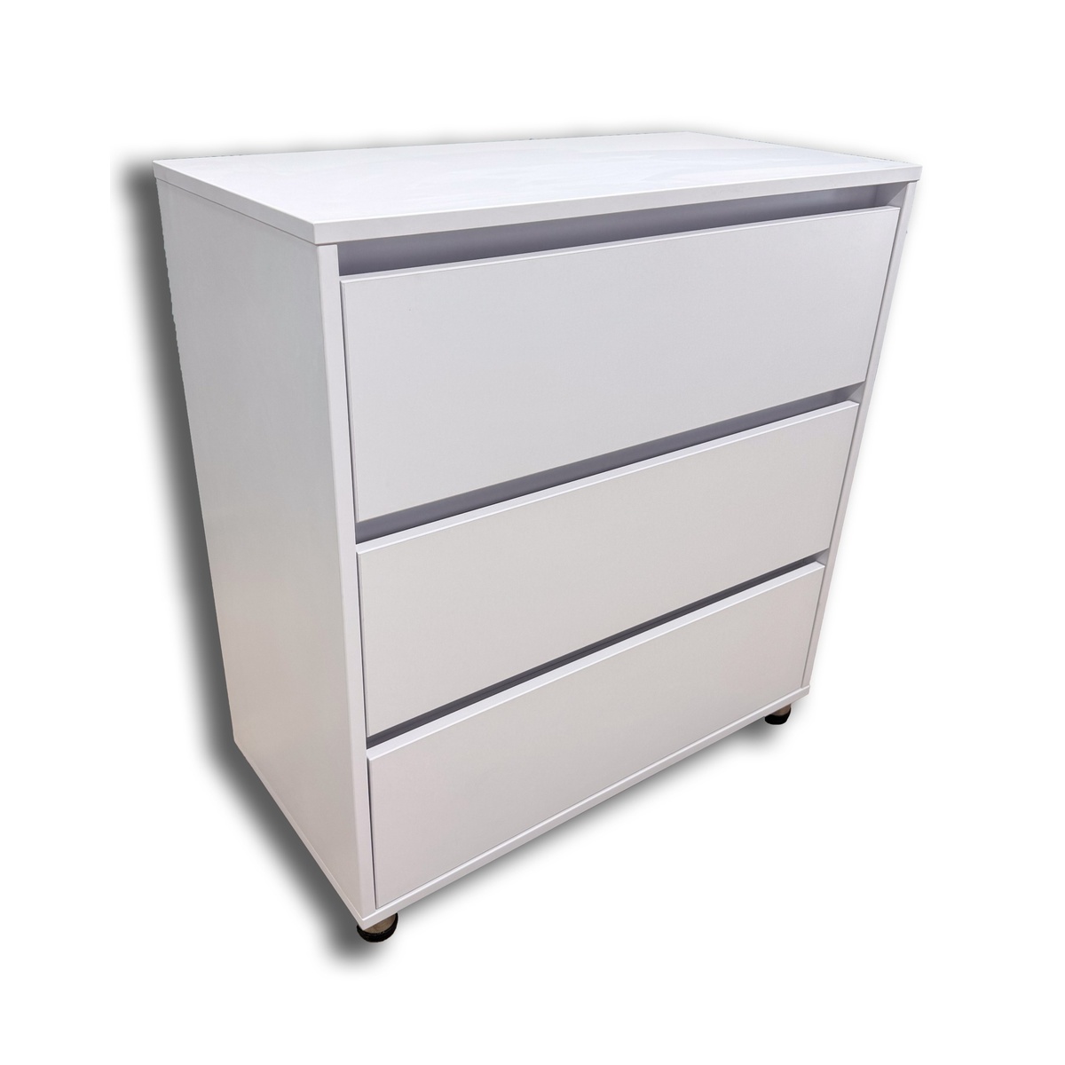 Comoda albă minimalistă cu 3 sertare – fără mânere, 3S/FI/FM